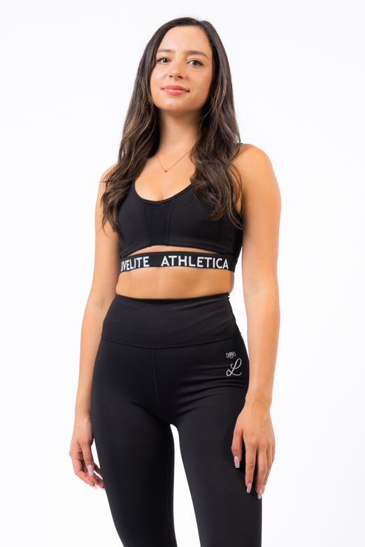 LIVELITE Athletica Flawless Luxury women's sports bra Noir Black — Canadian luxury activewear