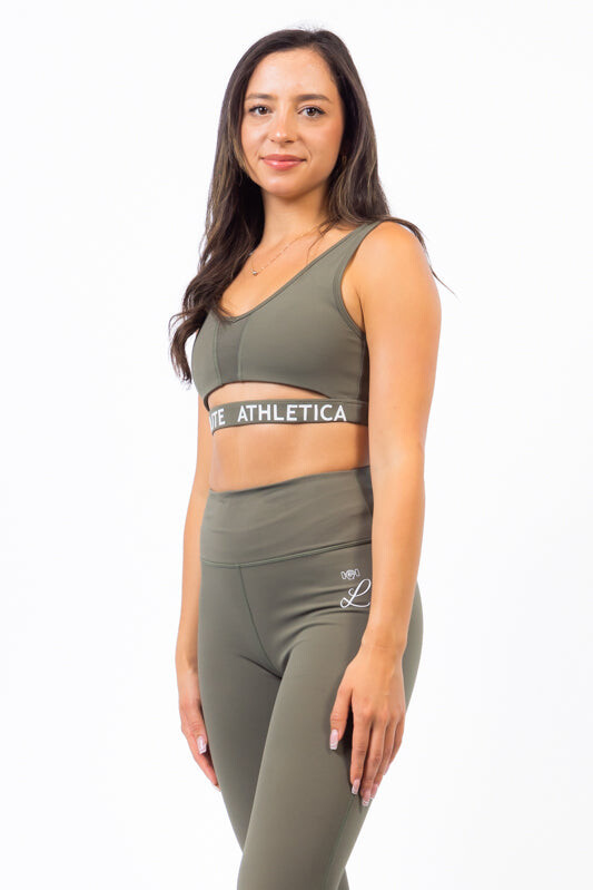 LIVELITE Athletica Flawless Luxury women's sports bra Forest Green, Canadian luxury activewear